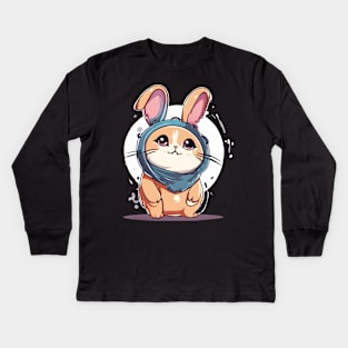 Bunny cat funny Kids Long Sleeve T-Shirt